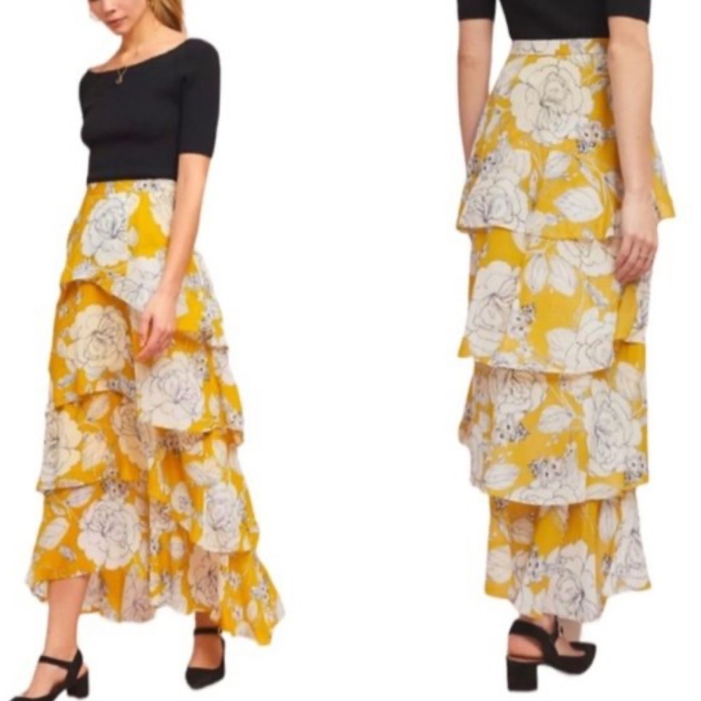 Anthropologie Yellow Floral Maxi Skirt